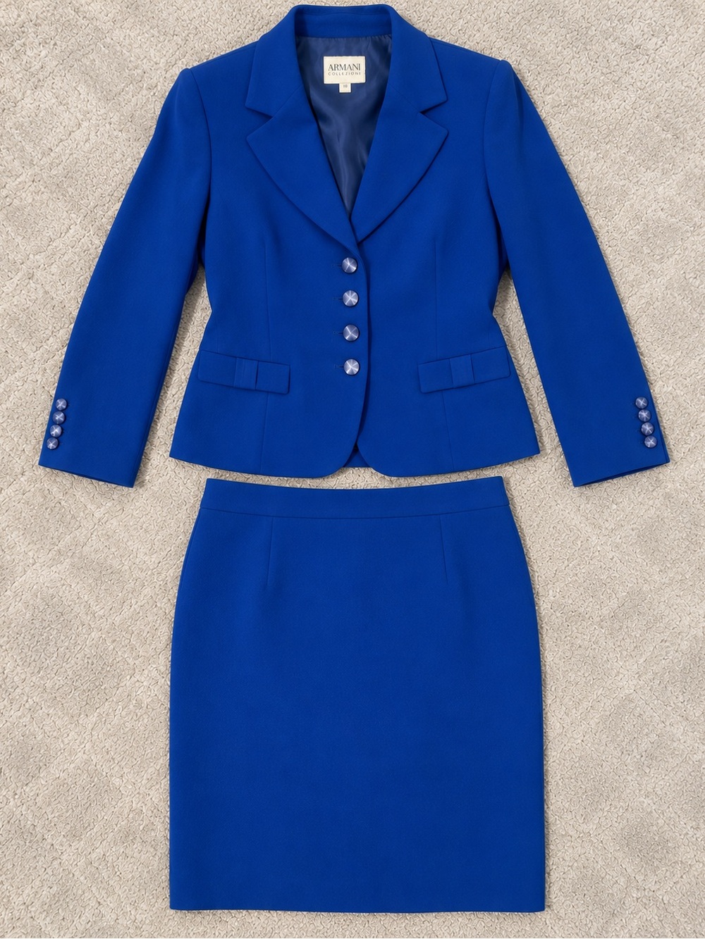 Vintage Armani Collezioni Blue Blazer & Pencil Skirt Suit Set Size 10